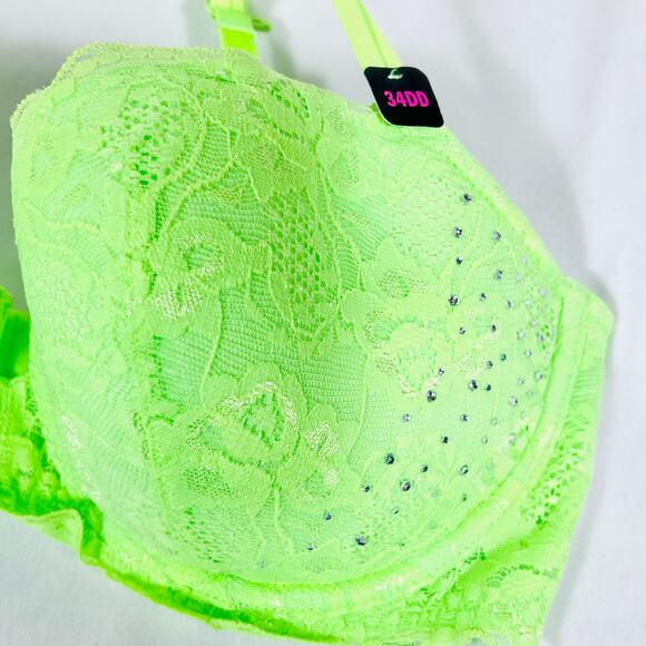 La Senza Bra Lot 2 Size 34DD Neon Green Pink Padded Underwire Push Up Lace New - Picture 9 of 13